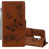 huismerk Voor Galaxy S9 PLUS Vintage reliëf bloemen vlinder patroon horizontale Flip lederen draagtas met kaartslot & houder & portemonnee & Lanyard(Brown)