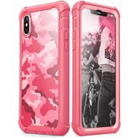 iPhone X hoes bescherming met ingebouwde screenprotector camouflage Roze