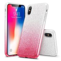 iPhone X hoes zilver naar roze glitters chique design zacht TPU