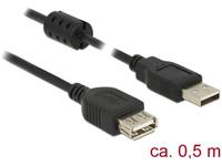 delock USB 2.0 Verlängerungskabel [1x USB 2.0 Stecker A - 1x USB 2.0 Buchse A] 0.50m Schwarz mit Fe