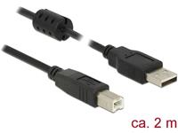 delock USB 2.0 Anschlusskabel [1x USB 2.0 Stecker A - 1x USB 2.0 Stecker B] 2.00m Schwarz mit Ferrit