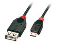 LINDY USB 2.0 Anschlusskabel [1x USB 2.0 Stecker Micro-B - 1x USB 2.0 Buchse A] 0.50m Schwarz mit OT