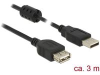 delock USB 2.0 Verlängerungskabel [1x USB 2.0 Stecker A - 1x USB 2.0 Buchse A] 3.00m Schwarz mit Fe