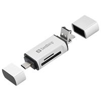 Sandberg SD / Micro SD Card Reader - USB-A / USB-C / MicroUSB - Zilver