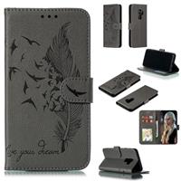 huismerk Feather patroon Litchi textuur horizontale Flip lederen draagtas met portemonnee & houder & kaartsleuven voor Galaxy S9 PLUS (grijs)