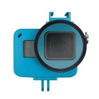 Behuizings schaal CNC aluminiumlegering beschermende kooi met verzekerings frame & 52mm UV-lens voor GoPro HERO7 zwart/6/5 (blauw)
