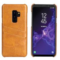 huismerk Fierre Shann retro olie Wax textuur PU lederen draagtas voor Galaxy S9 PLUS met kaartsleuven (geel)