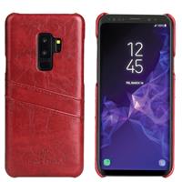 huismerk Fierre Shann retro olie Wax textuur PU lederen draagtas voor Galaxy S9 PLUS met kaartsleuven (rood)