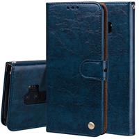 huismerk Voor Galaxy S9 Plus olie Wax textuur horizontaal lederen draagtas met houder & kaartsleuven & Wallet(Blue) spiegelen