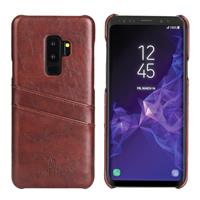 huismerk Fierre Shann retro olie Wax textuur PU lederen draagtas voor Galaxy S9 PLUS met kaartsleuven (bruin)