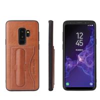 huismerk Fierre Shann volledige dekking beschermende lederen draagtas voor Galaxy S9 PLUS met houder & kaartsleuf (bruin)