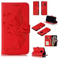 huismerk Feather patroon Litchi textuur horizontale Flip lederen draagtas met portemonnee & houder & kaartsleuven voor Galaxy S9 PLUS (rood)