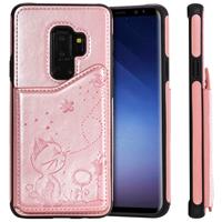 huismerk Voor Galaxy S9 plus Kat Bee reliëf patroon schokbestendige beschermende case met kaartsleuven & fotolijstjes (Rose goud)