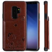 huismerk Voor Galaxy S9 plus Kat Bee reliëf patroon schokbestendige beschermende case met kaartsleuven & fotolijstjes (bruin)