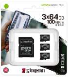 Kingston Canvas Select Plus microSD Card 10 UHS-I - 64GB - SD adapter - 3 Pack