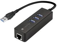 techly USB 3.0 Converter [1x USB 3.0 stekker A - 1x RJ45-bus] IDATA-USB-ETGIGA-3U2 Incl. 3-poorts USB3.0 Hub