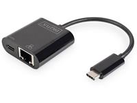 digitus USB-C, RJ45 Adapter [1x USB-C stekker - 1x RJ45-bus, USB-C bus] DN-3027 Incl. RJ45-bus, Met laadbus, Met USB