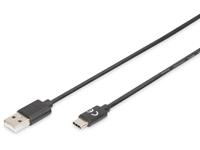 digitus USB 2.0, USB-C Anschlusskabel [1x USB 2.0 Stecker A - 1x USB-C™ Stecker] 4.00m Schwarz Fle