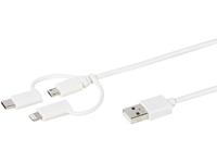 Vivanco USB-laadkabel USB 2.0 USB-A stekker, USB-C stekker, Apple Lightning stekker, USB-micro-B stekker 1.00 m Wit Stekker past op beide manieren, Met