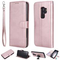 huismerk Voor Galaxy S9 + effen kleur horizontale Flip beschermende case met houder & kaartsleuven & portemonnee & foto frame & Lanyard (Rose goud)