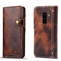 Voor Galaxy S9 Plus Denior Oil Wax Cowhide Magnetic Button Horizontal Flip Leather Case with Card Slots & Wallet(Brown)