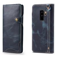 Voor Galaxy S9 Plus Denior Oil Wax Cowhide Magnetic Button Horizontal Flip Leather Case with Card Slots & Wallet(Dark Blue)