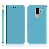 huismerk Voor Galaxy S9+ Geïmiteerd spiegeloppervlak horizontale flip lederen hoes met Houder & Card Slots & Wallet & Lanyard(Blauw)