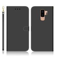 huismerk Voor Galaxy S9+ Geïmiteerd spiegeloppervlak horizontale flip lederen hoes met Houder & Card Slots & Wallet & Lanyard(Zwart)