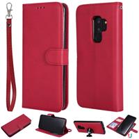 huismerk Voor Galaxy S9+ Solid Color Horizontal Flip Protective Case met Holder & Card Slots & Wallet & Photo Frame & Lanyard(Red)