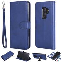 huismerk Voor Galaxy S9+ Solid Color Horizontal Flip Protective Case met Holder & Card Slots & Wallet & Photo Frame & Lanyard(Blue)