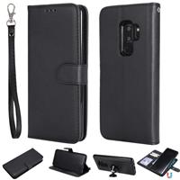 huismerk Voor Galaxy S9+ Solid Color Horizontal Flip Protective Case met Holder & Card Slots & Wallet & Photo Frame & Lanyard(Black)