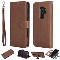 huismerk Voor Galaxy S9+ Solid Color Horizontal Flip Protective Case met Holder & Card Slots & Wallet & Photo Frame & Lanyard(Brown)