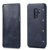 For Galaxy S9 Plus Denior Oil Wax Cowhide Simple Horizontal Flip Leather Case with Card Slots & Wallet(Dark Blue)