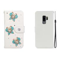 huismerk Voor Galaxy S9 Plus Horizontal Flip Solid Color Rhinestones Leather Case met Card Slot & Wallet & Holder(Three Butterflies)