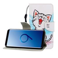 huismerk Voor Galaxy S9 Plus Gekleurde tekening horizontale flip lederen hoes met Houder & Card Slot & Wallet(Red Mouth Cat)