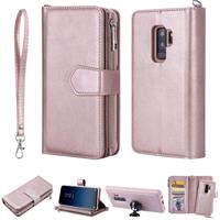 huismerk Voor Galaxy S9 Plus 2 in 1 Solid Color Zipper Shockproof Protective Case met Card Slots & Bracket & Photo Holder & Wallet Function(Rose Gold)