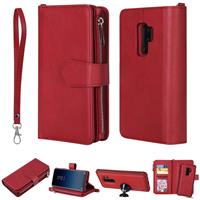 huismerk Voor Galaxy S9 Plus 2 in 1 Solid Color Zipper Shockproof Protective Case met Card Slots & Bracket & Photo Holder & Wallet Function(Red)