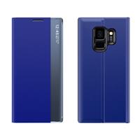 huismerk Voor Galaxy S9 Plus side display met magnetische / beugel functie / Slaapfunctie Plain Texture Cloth + PC Flip Case(Blauw)