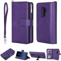 huismerk Voor Galaxy S9 Plus 2 in 1 Solid Color Zipper Shockproof Protective Case met Card Slots & Bracket & Photo Holder & Wallet Function(Purple)