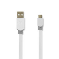 Nedis USB-Kabel / USB 2.0 / USB-A Stecker / USB Micro-B Stecker / 480 Mbps / Vergoldet / 1.00 m / flach / PVC / Weiss / Verpackung mit Sichtfenster