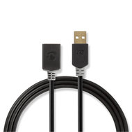 Nedis USB-Kabel / USB 2.0 / USB-A Stecker / USB-A Buchse / 480 Mbps / Vergoldet / 2.00 m / rund / PVC / Anthrazit / Verpackung mit Sichtfenster