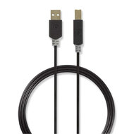 Nedis USB-Kabel / USB 2.0 / USB-A Stecker / USB-B Stecker / 480 Mbps / Vergoldet / 2.00 m / rund / PVC / Anthrazit / Verpackung mit Sichtfenster