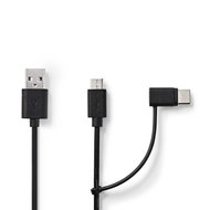 Nedis 2-in-1 Sync and Charge-Kabel | USB-A Male - Micro-B Male / Type-C Male | 1,0 m | Zwart