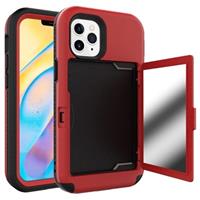 Hybride iPhone 12/12 Pro-hoesje met verborgen spiegel en kaartsleuf - rood