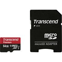 transcend Premium microSDXC-kaart 64 GB Class 10, UHS-I Incl. SD-adapter