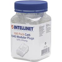intellinet Intellilnet pak 100 stuks CAT6 RJ45 modulaire stekker UTP 2-punts ader koppeling voor een draad 100-stekker pro beker Krimpcontact Transparant