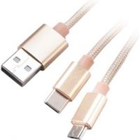 Akasa 2 in 1 USB 2.0 Kabel Typ A zu Micro-B und Typ C - 1m, gold