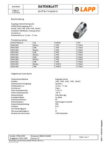 LAPP 44423063 EPIC POWER M17 F6 7+PE M 3,5-11 (5) 1 stuk(s)