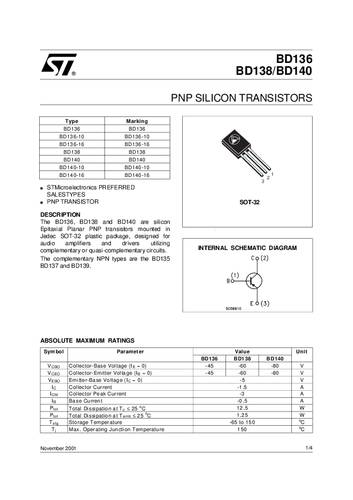 stmicroelectronics Transistor (BJT) - discreet BD140-16 SOT-32 Aantal kanalen 1 PNP