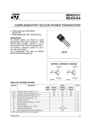 STMicroelectronics Transistor (BJT) - discreet BD437 SOT-32-3 Aantal kanalen 1 NPN